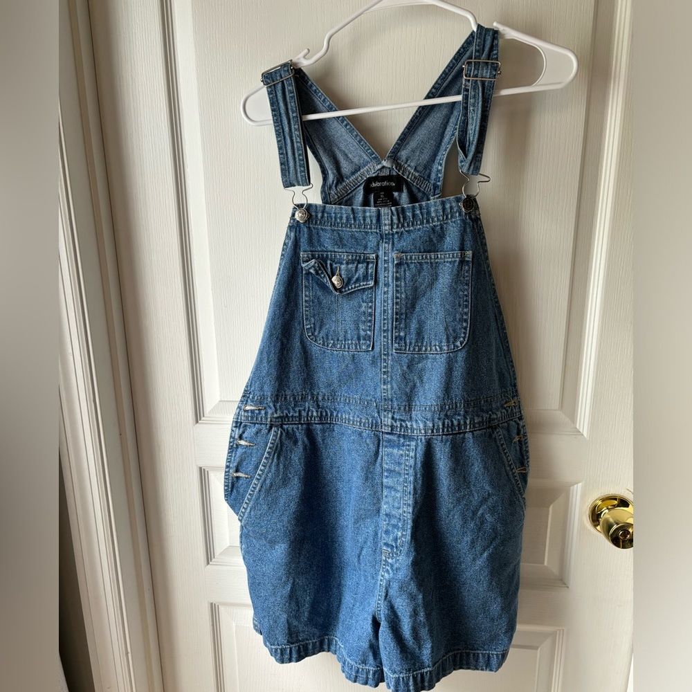 Xhilaration Blue Denim Adjustable Strap Pockets Bib Shortalls Overalls XL